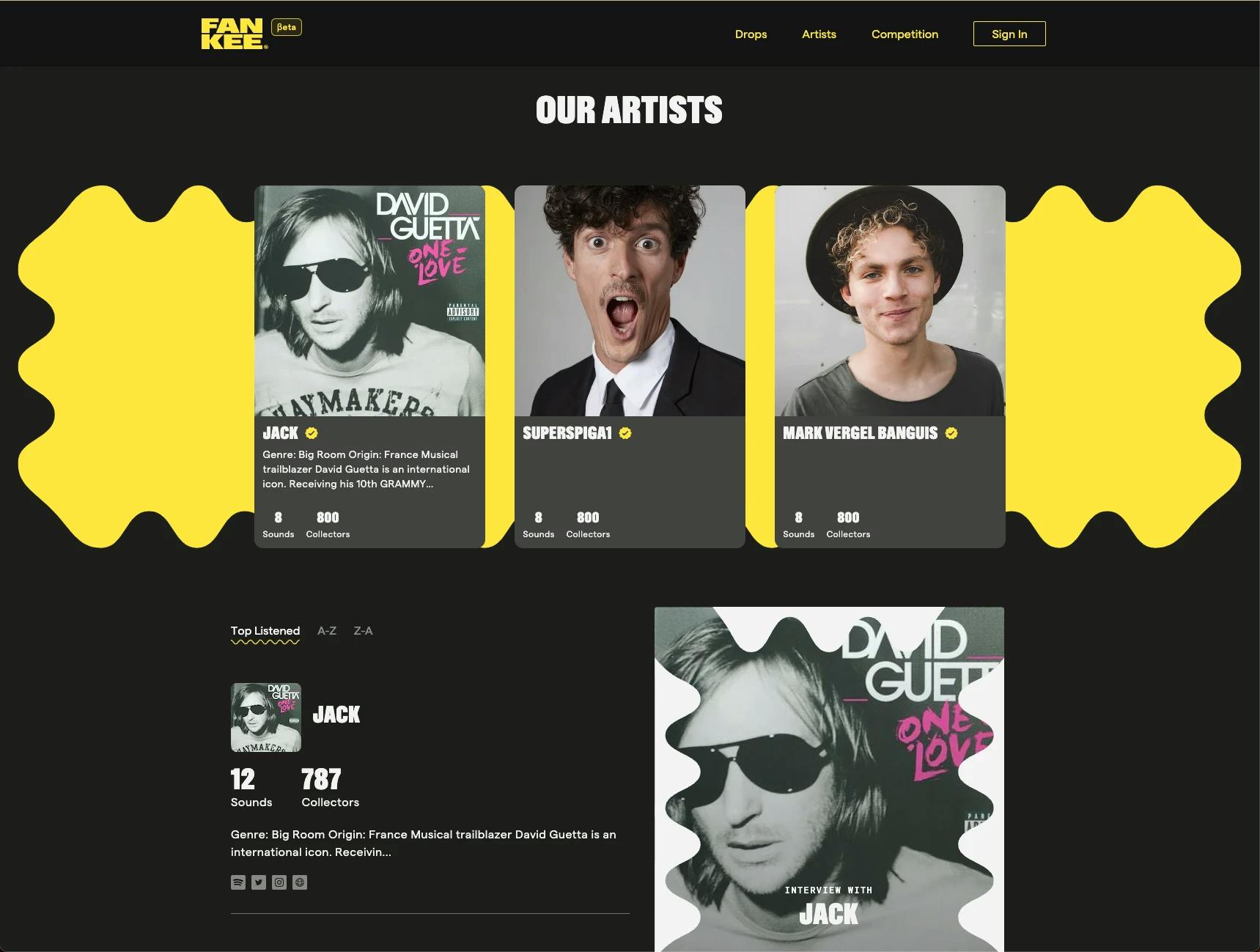 Artists page